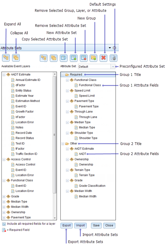 Attribute sets in the Event Editor